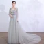 Chic / Beautiful Grey Cathedral Train Prom Dresses 2018 A-Line / Princess V-Neck Tulle Lace-up Appliques Backless Beading Evening Party Formal Dresses