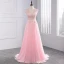 Chic / Beautiful 2017 Candy Pink Evening Dresses  V-Neck Lace Appliques Backless A-Line / Princess Evening Party