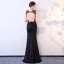 Chic / Belle Noire Robe De Soirée 2017 Trompette / Sirène Tulle V-Cou Perlage Dos Nu Paillettes Soirée Robe De Ceremonie