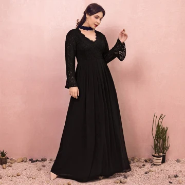 Amazing Unique Black Plus Size Evening Dresses 2018 A Line Princess Long Sleeve Tulle V Neck Lace Up Backless Evening Party Prom Dresses