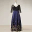 Flower Fairy Navy Blue Plus Size Evening Dresses  2018 V-Neck Charmeuse A-Line / Princess Lace-up Backless Printing Evening Party Prom Dresses