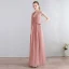 Modern / Fashion Floor-Length / Long Blushing Pink Evening Dresses  2018 A-Line / Princess Chiffon V-Neck Lace-up Appliques Backless Pierced Formal Dresses