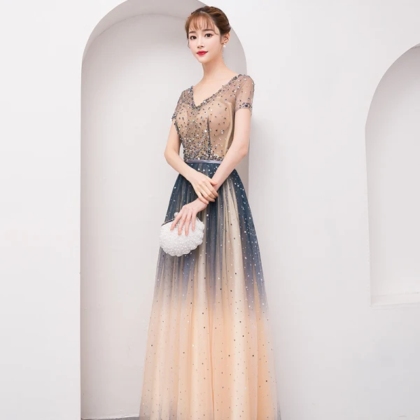 Sparkly Bling Bling Multi-Colors Floor-Length / Long Evening Dresses 2018 A-Line / Princess V-Neck Tulle Backless Beading Sequins Evening Party Formal Dresses