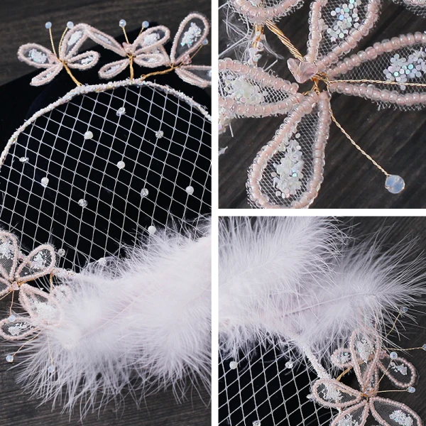 Snygga / Fina Vita Hårsmycken 2019 Tyll Beading Fjäril Pärla Rhinestone Paljetter Bal Tillbehör