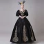 Vintage / Originale Médiévale Noire Robe Boule Robe De Bal 2021 V-Cou 3/4 Manches Longue Dentelle 3D Fleur Fait main Cosplay Promo Robe De Ceremonie