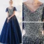 Glitzernden Königliches Blau Ballkleider 2018 Tülle V-Ausschnitt Pailletten Glanz Rückenfreies Perlenstickerei Sternenklarer Himmel Ballkleid Ball Festliche Kleider