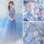 Chic / Beautiful Sky Blue Evening Dresses  2017 A-Line / Princess Tulle U-Neck Appliques Backless Beading Evening Party Formal Dresses