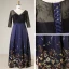 Flower Fairy Navy Blue Plus Size Evening Dresses  2018 V-Neck Charmeuse A-Line / Princess Lace-up Backless Printing Evening Party Prom Dresses