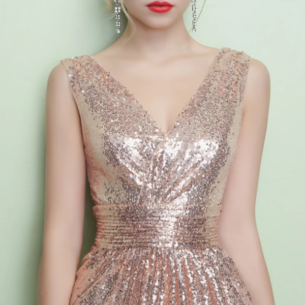 Schöne Glitzernden Pearl Rosa Abendkleider 2017 Mermaid V-Ausschnitt Gestreift Rückenfreies Pailletten Polyester Abend Festliche Kleider