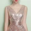 Schöne Glitzernden Pearl Rosa Abendkleider 2017 Mermaid V-Ausschnitt Gestreift Rückenfreies Pailletten Polyester Abend Festliche Kleider