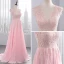 Chic / Beautiful 2017 Candy Pink Evening Dresses  V-Neck Lace Appliques Backless A-Line / Princess Evening Party