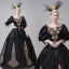 Vintage / Originale Médiévale Noire Robe Boule Robe De Bal 2021 V-Cou 3/4 Manches Longue Dentelle 3D Fleur Fait main Cosplay Promo Robe De Ceremonie