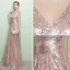 Schöne Glitzernden Pearl Rosa Abendkleider 2017 Mermaid V-Ausschnitt Gestreift Rückenfreies Pailletten Polyester Abend Festliche Kleider