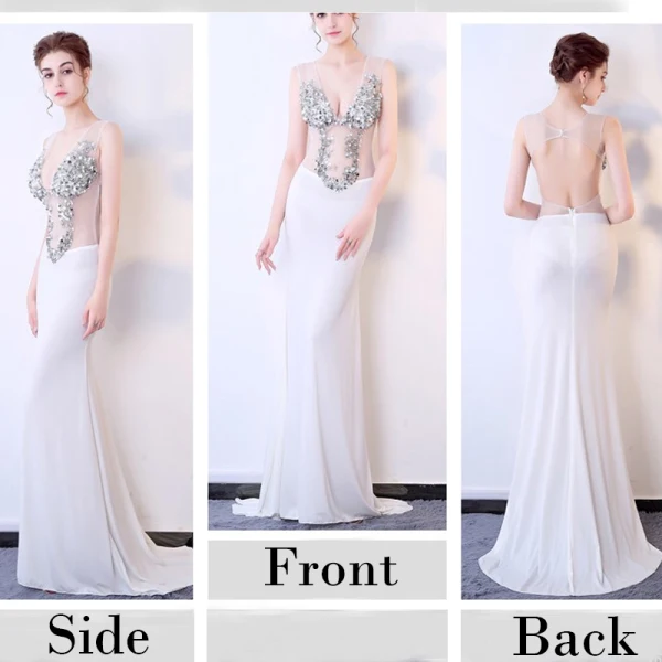 Chic / Belle Noire Robe De Soirée 2017 Trompette / Sirène Tulle V-Cou Perlage Dos Nu Paillettes Soirée Robe De Ceremonie