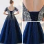 Glitzernden Königliches Blau Ballkleider 2018 Tülle V-Ausschnitt Pailletten Glanz Rückenfreies Perlenstickerei Sternenklarer Himmel Ballkleid Ball Festliche Kleider