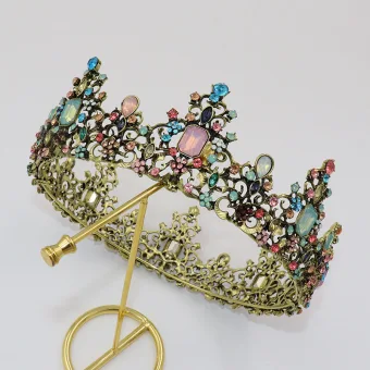 Vintage Barokk Multi Farger Rhinestone Bryllup Tiara Har Tilbehor 2022 Legering