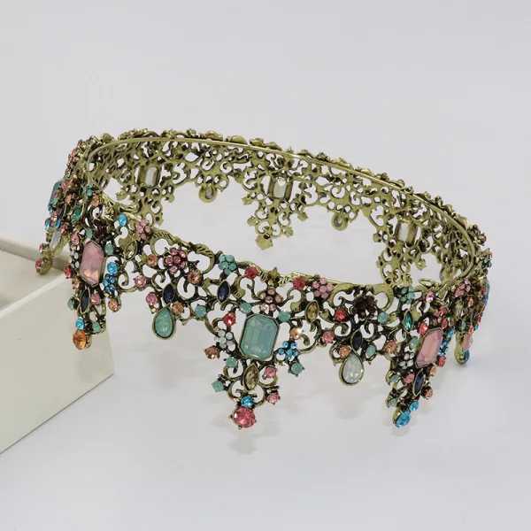 Vintage / Retro Baroque Multi-Colors Rhinestone Wedding Tiara Bridal Hair Accessories 2022 Alloy
