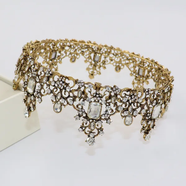 Vintage / Retro Baroque Multi-Colors Rhinestone Wedding Tiara Bridal Hair Accessories 2022 Alloy