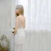 Chic / Beautiful Beach Wedding Dresses 2017 White Trumpet / Mermaid Court Train Sleeveless Spaghetti Straps V-Neck Backless Sash Pearl Lace Appliques