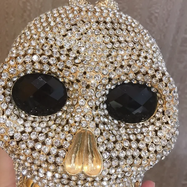 Ovanlig Halloween Guld Metall Rhinestone Gatukläder Kuvertväska 2022