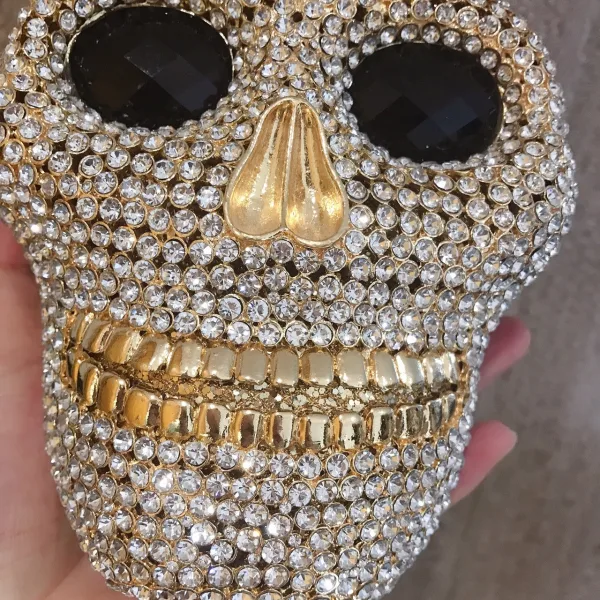 Ovanlig Halloween Guld Metall Rhinestone Gatukläder Kuvertväska 2022