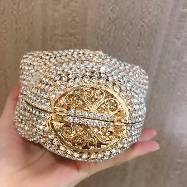 Ovanlig Halloween Guld Metall Rhinestone Gatukläder Kuvertväska 2022