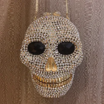 Unusual Halloween Gold Metal Rhinestone Street Wear Clutch Bags 2022