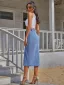 Fashion Casual Women Ocean Blue Denim Skirts 2021 Buckle Split Front Tea-length Bottoms