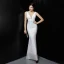 Sexy White Beading Sequins Evening Dresses 2022 Trumpet / Mermaid V-Neck Sleeveless Backless Floor-Length / Long Evening Party Formal Dresses