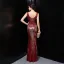 Sexy White Beading Sequins Evening Dresses 2022 Trumpet / Mermaid V-Neck Sleeveless Backless Floor-Length / Long Evening Party Formal Dresses