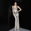 Sexy White Beading Sequins Evening Dresses 2022 Trumpet / Mermaid V-Neck Sleeveless Backless Floor-Length / Long Evening Party Formal Dresses