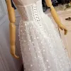 Affordable Chic / Beautiful Beach Wedding Dresses 2017 White A-Line / Princess Floor-Length / Long Spaghetti Straps Sleeveless Backless Lace Appliques