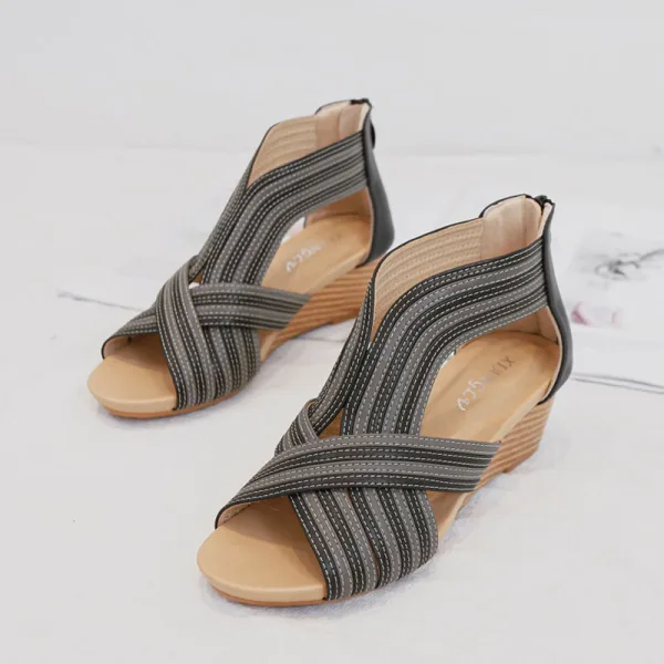 Summer Roman Black Street Wear Womens Sandals 2022 5 cm Wedges Open / Peep Toe Sandals Womens Sandals