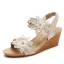Bohemia Beige Street Wear Summer Womens Sandals 2022 Pearl Rhinestone Lace Flower 5 cm Wedges Open / Peep Toe Sandals