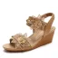 Bohemia Beige Street Wear Summer Womens Sandals 2022 Pearl Rhinestone Lace Flower 5 cm Wedges Open / Peep Toe Sandals