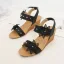 Bohemia Beige Street Wear Summer Womens Sandals 2022 Pearl Rhinestone Lace Flower 5 cm Wedges Open / Peep Toe Sandals