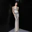 Sexy White Beading Sequins Evening Dresses 2022 Trumpet / Mermaid V-Neck Sleeveless Backless Floor-Length / Long Evening Party Formal Dresses