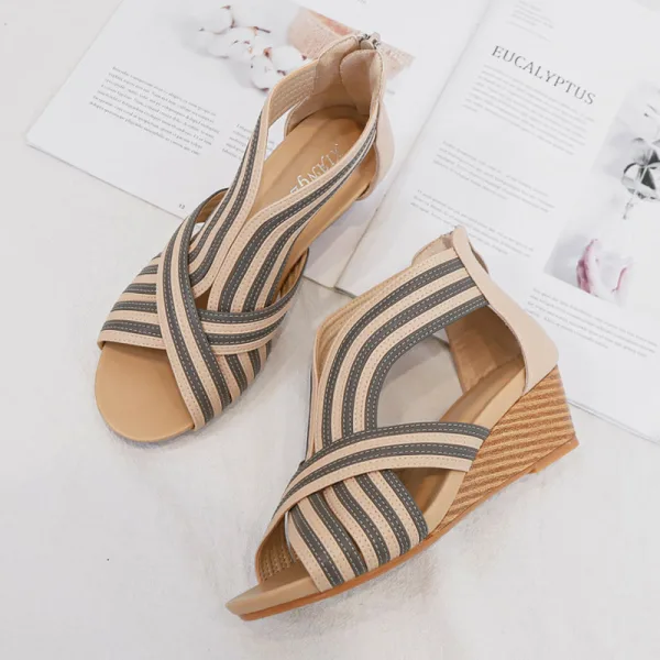 Summer Roman Black Street Wear Womens Sandals 2022 5 cm Wedges Open / Peep Toe Sandals Womens Sandals