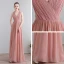 Modern / Fashion Floor-Length / Long Blushing Pink Evening Dresses  2018 A-Line / Princess Chiffon V-Neck Lace-up Appliques Backless Pierced Formal Dresses