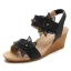 Bohemia Beige Street Wear Summer Womens Sandals 2022 Pearl Rhinestone Lace Flower 5 cm Wedges Open / Peep Toe Sandals