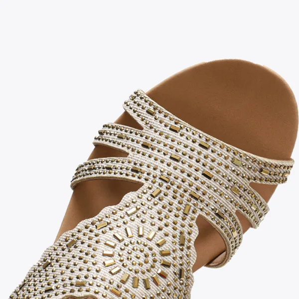 Bohemia Beige Street Wear Rhinestone Womens Sandals 2022 5 cm Wedges Open / Peep Toe Sandals