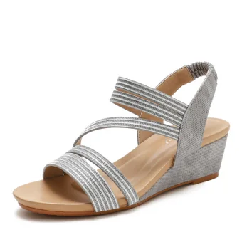Bohemia Grey Casual Summer Womens Sandals 2022 5 Cm Wedges Open Peep Toe Sandals
