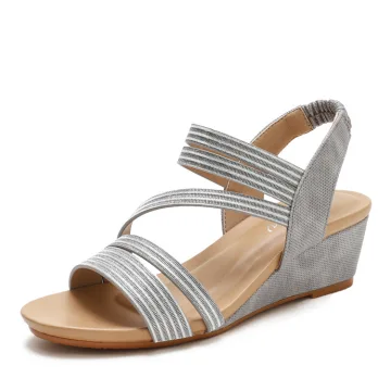 Bohême Gris Désinvolte Été Sandales Femme 2022 5 Cm Compensées Peep Toes Bout Ouvert Sandales