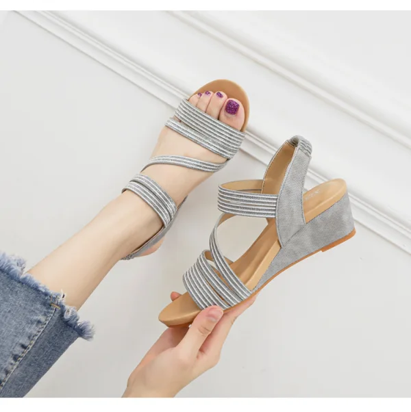 Bohemia Grey Casual Summer Womens Sandals 2022 5 cm Wedges Open / Peep Toe Sandals