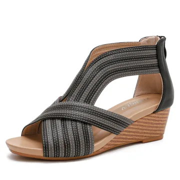 Été Romain Noire Vêtement De Rue Sandales Femme 2022 5 Cm Compensées Peep Toes Bout Ouvert Sandales Sandales Femme