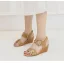 Bohemia Beige Street Wear Summer Womens Sandals 2022 Pearl Rhinestone Lace Flower 5 cm Wedges Open / Peep Toe Sandals