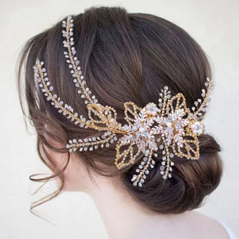 Bling Bling Gull Håndlaget Perle Rhinestone Har Tilbehor 2023 Bryllup
