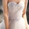 Chic / Beautiful Church Wedding Dresses 2017 White Ball Gown Cathedral Train Cascading Ruffles Sweetheart Pearl Beading Sleeveless Backless Lace Appliques