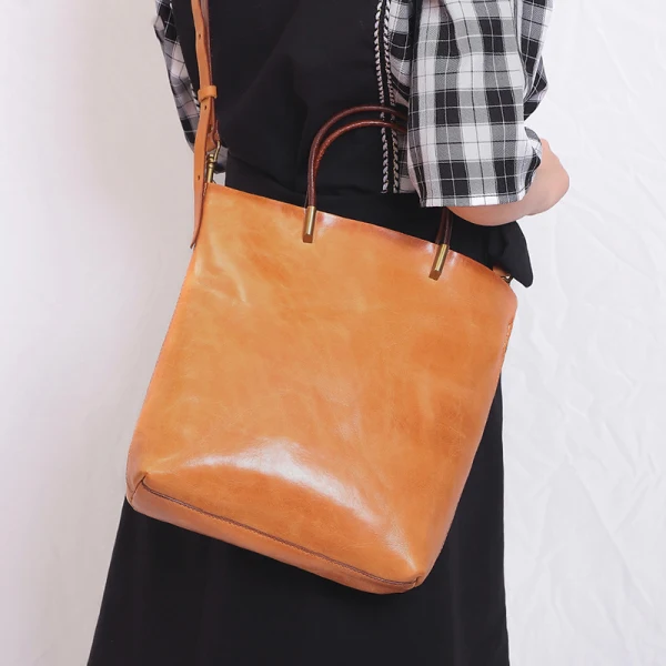 Vintage / Retro Brown Leather Casual Women's Bags Tote Bag Shoulder Bags 2022