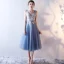 Chic / Beautiful Graduation Dresses 2017 Lace Appliques Sequins Pearl V-Neck Sleeveless Ocean Blue Tea-length A-Line / Princess